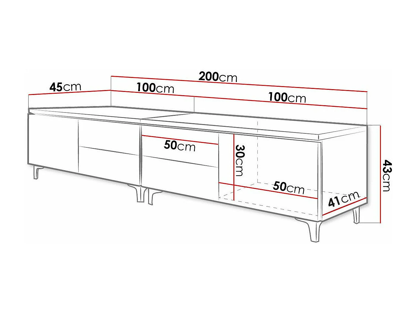 Mueble TV Nashville 128, Blanco|Blanco brillante, Número de puertas: 2.00, 200x43x45cm