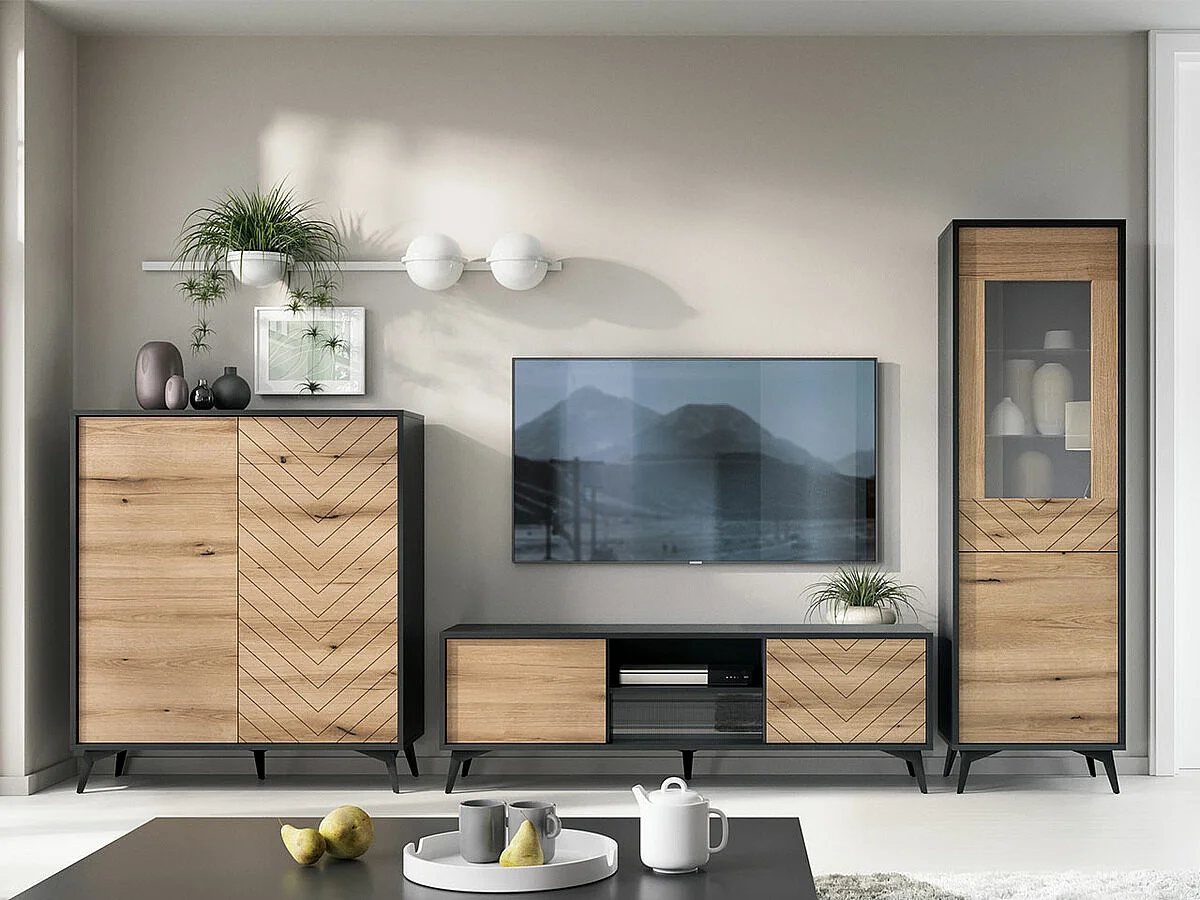 Móvel TV AMBIHOME JESS - Preto/Carvalho, C154xP39xA50cm