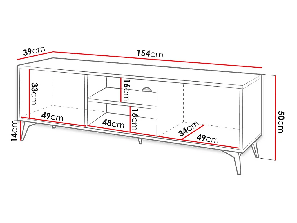 Móvel TV AMBIHOME JESS - Preto/Carvalho, C154xP39xA50cm