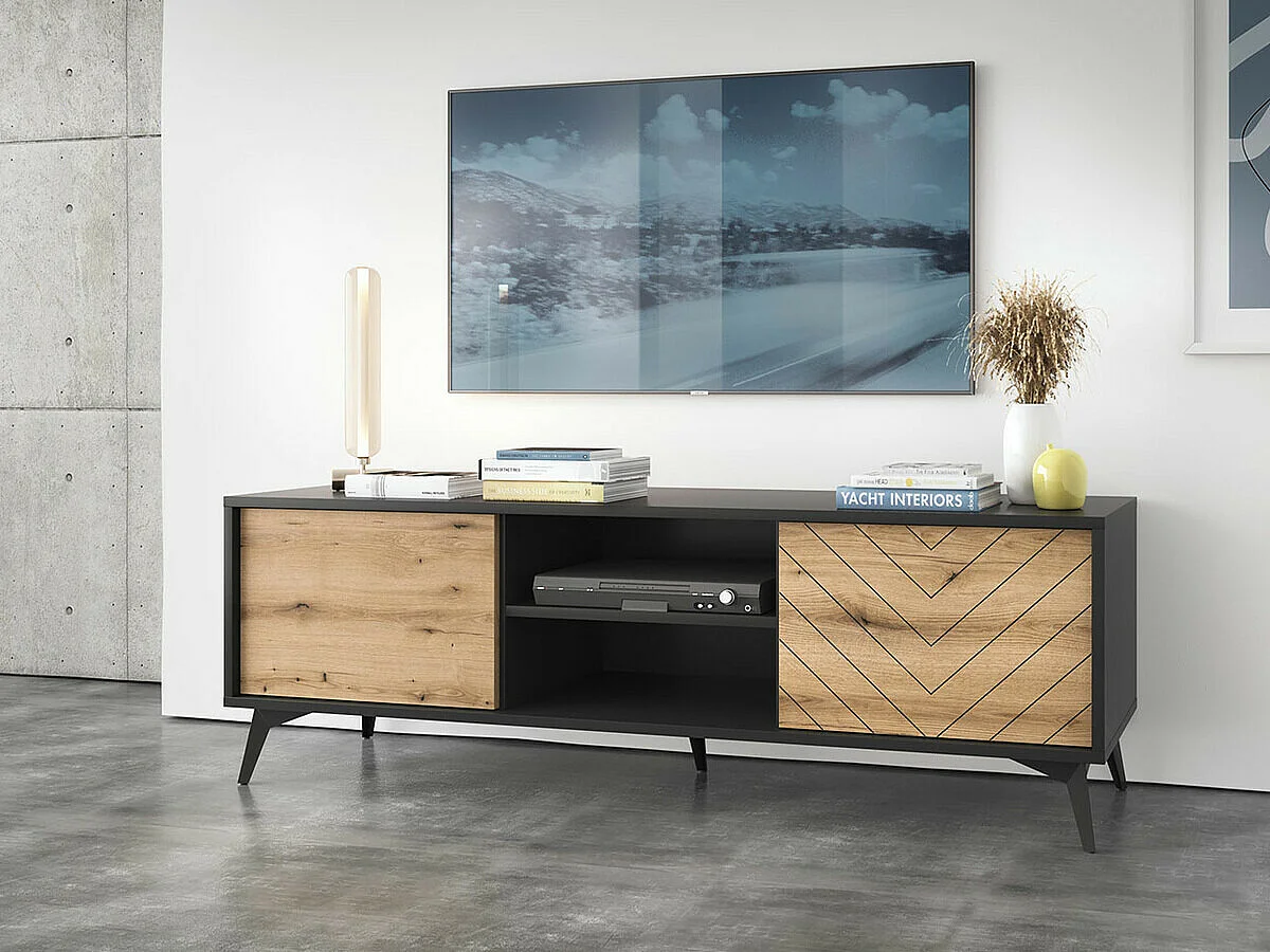 Móvel TV AMBIHOME JESS - Preto/Carvalho, C154xP39xA50cm