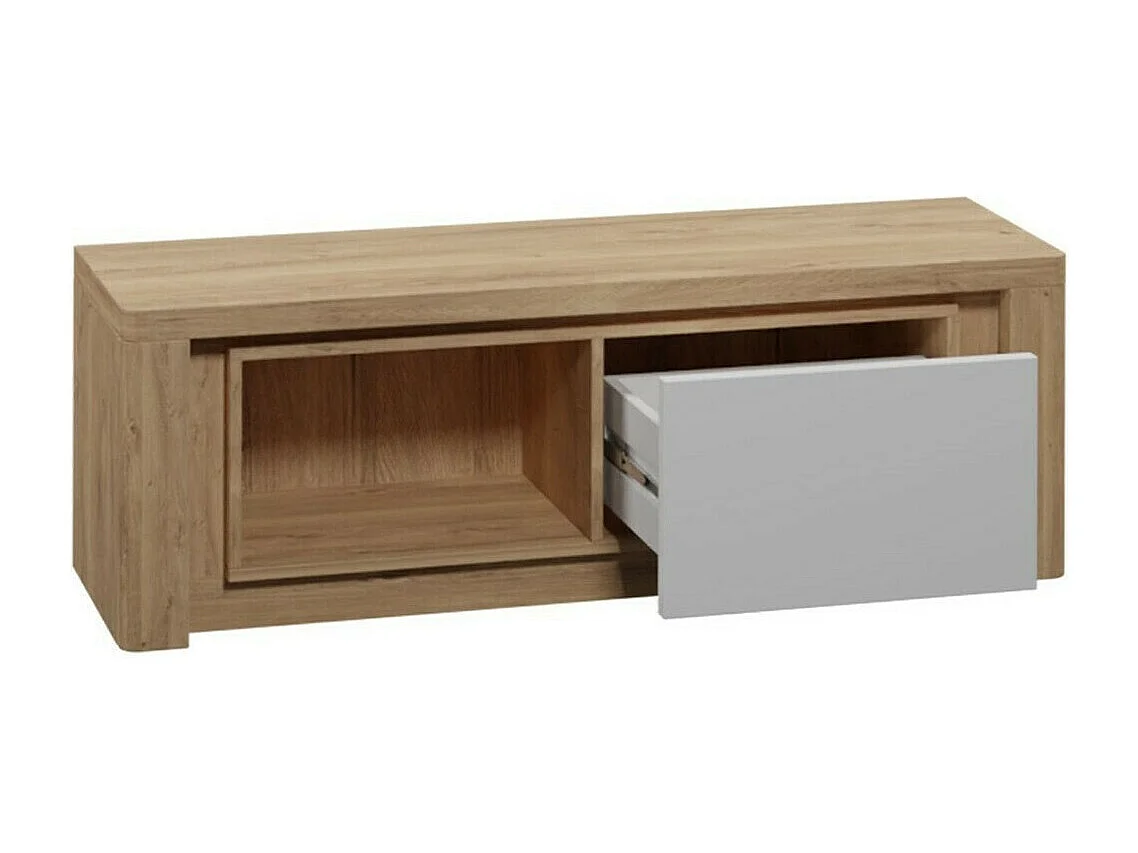 Meuble TV Etrmona 109, Blanc brillant|Ribbeck chêne, Nombre de tiroirs: 1, 124x42x41cm