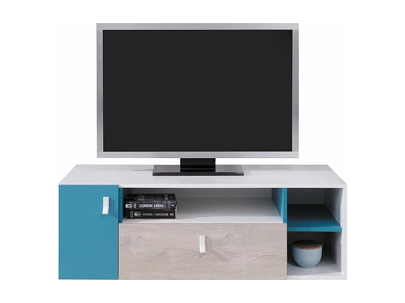 Meuble TV Camteso 108, Turquoise|Chêne|Blanc, Le nombre de portes: 1, 120x40x50cm