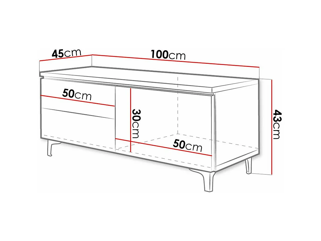 Mueble TV Nashville 130, Gris brillante|Blanco, Número de puertas: 1.00, 100x35x45cm