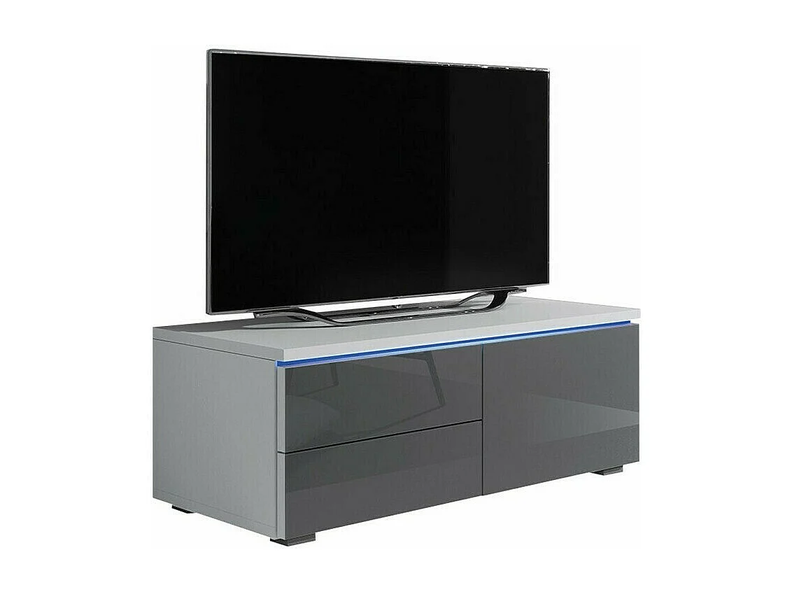 Meuble TV Nashville 130, Gris brillant|Blanc, Le nombre de portes: 1, 100x35x45cm
