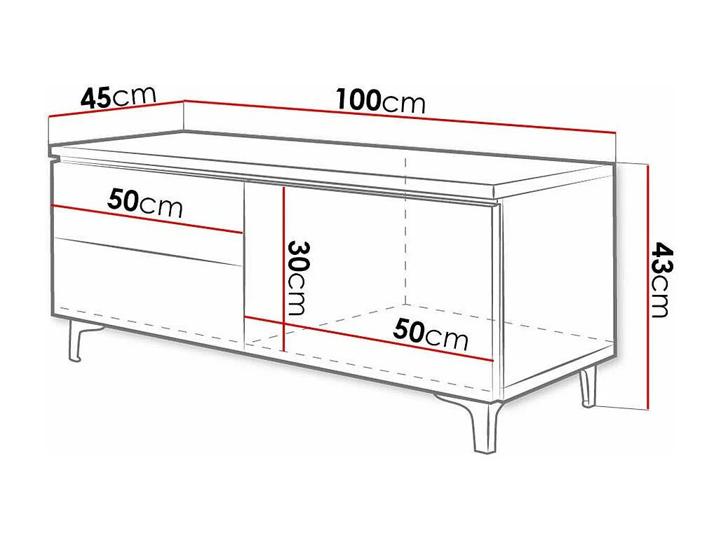 Meuble TV Nashville 130, Gris brillant|Blanc, Le nombre de portes: 1, 100x35x45cm
