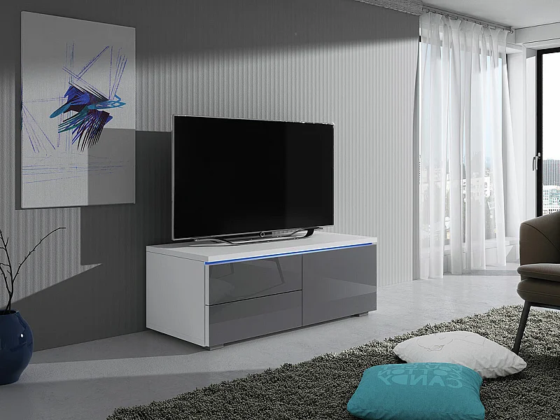 Mueble TV Nashville 130, Gris brillante|Blanco, Número de puertas: 1.00, 100x35x45cm