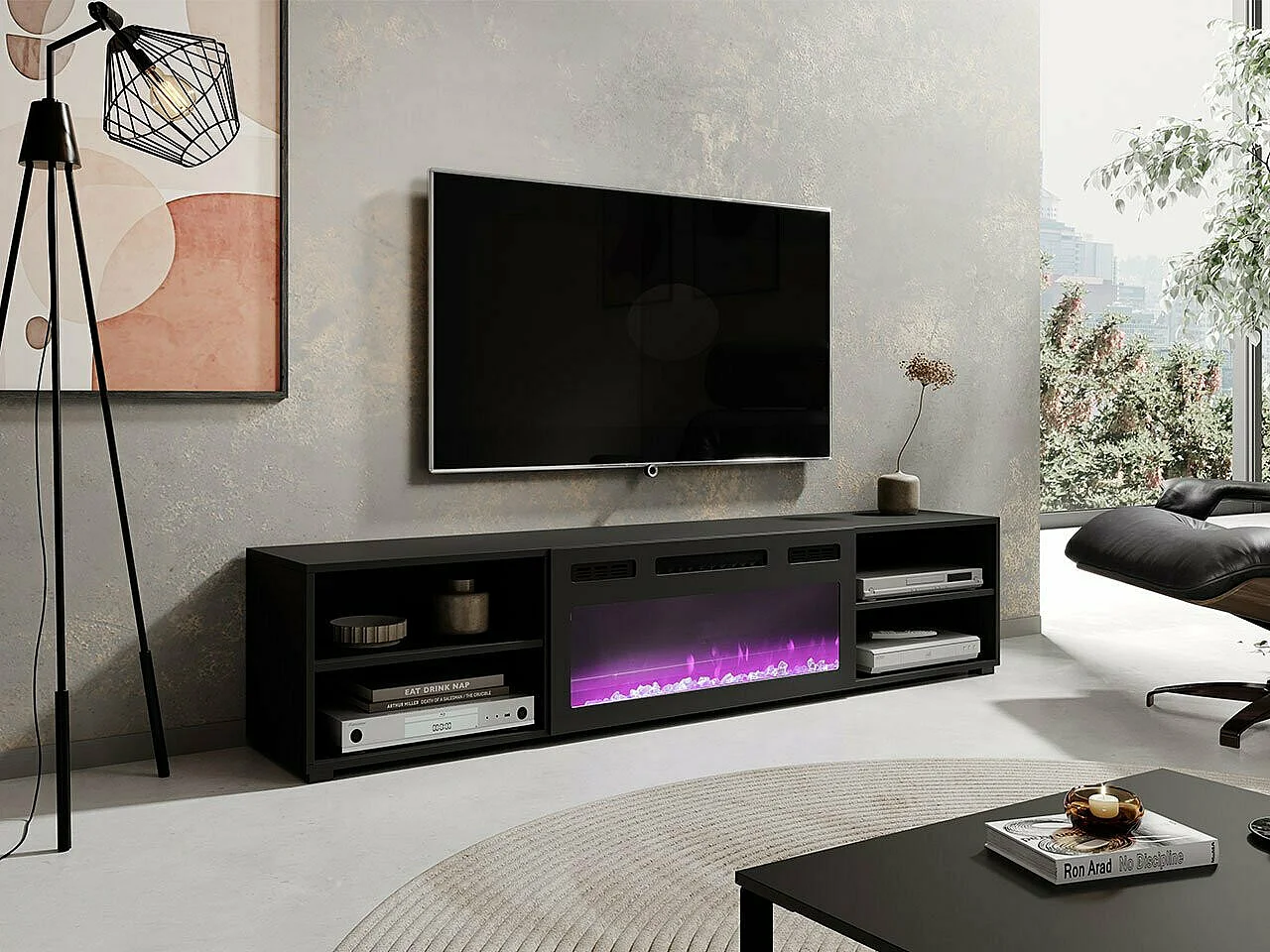 Mueble TV Charlotte 190, Negro, 180x39x33cm