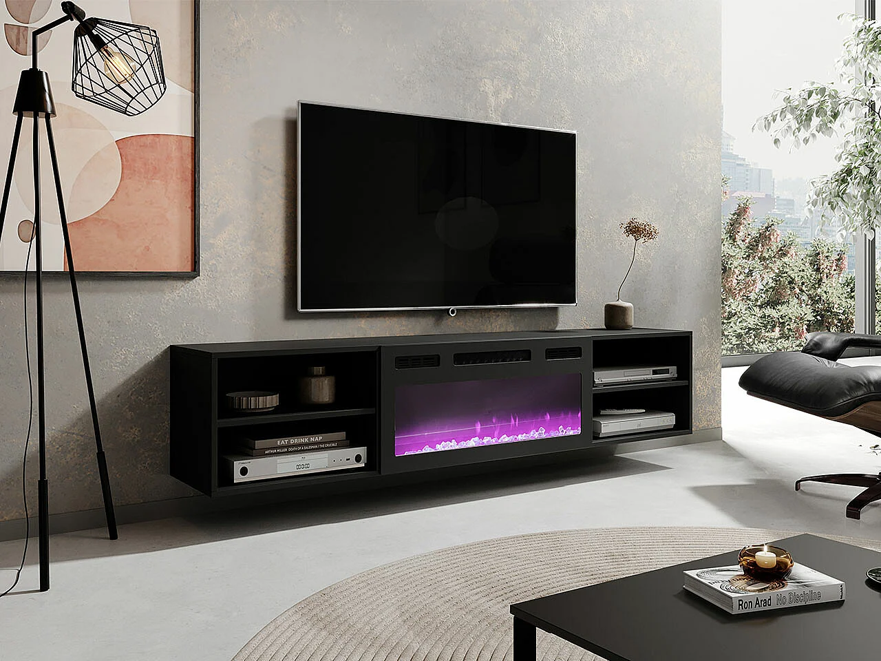 Mueble TV Charlotte 190, Negro, 180x39x33cm