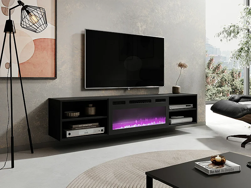 Mueble TV Charlotte 190, Negro, 180x39x33cm