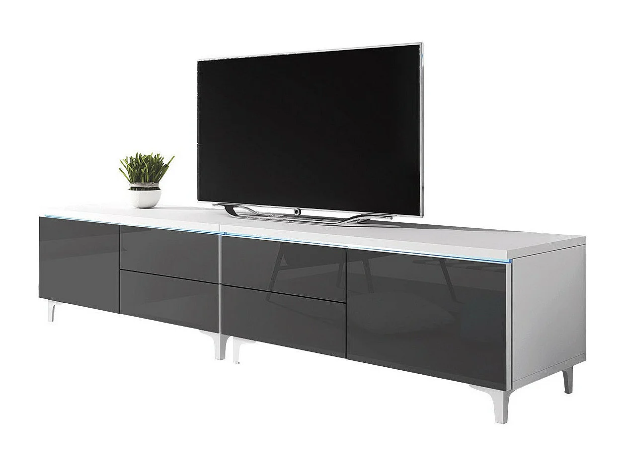 Mueble TV Nashville 128, Blanco|Gris brillante, Número de puertas: 2.00, 200x43x45cm