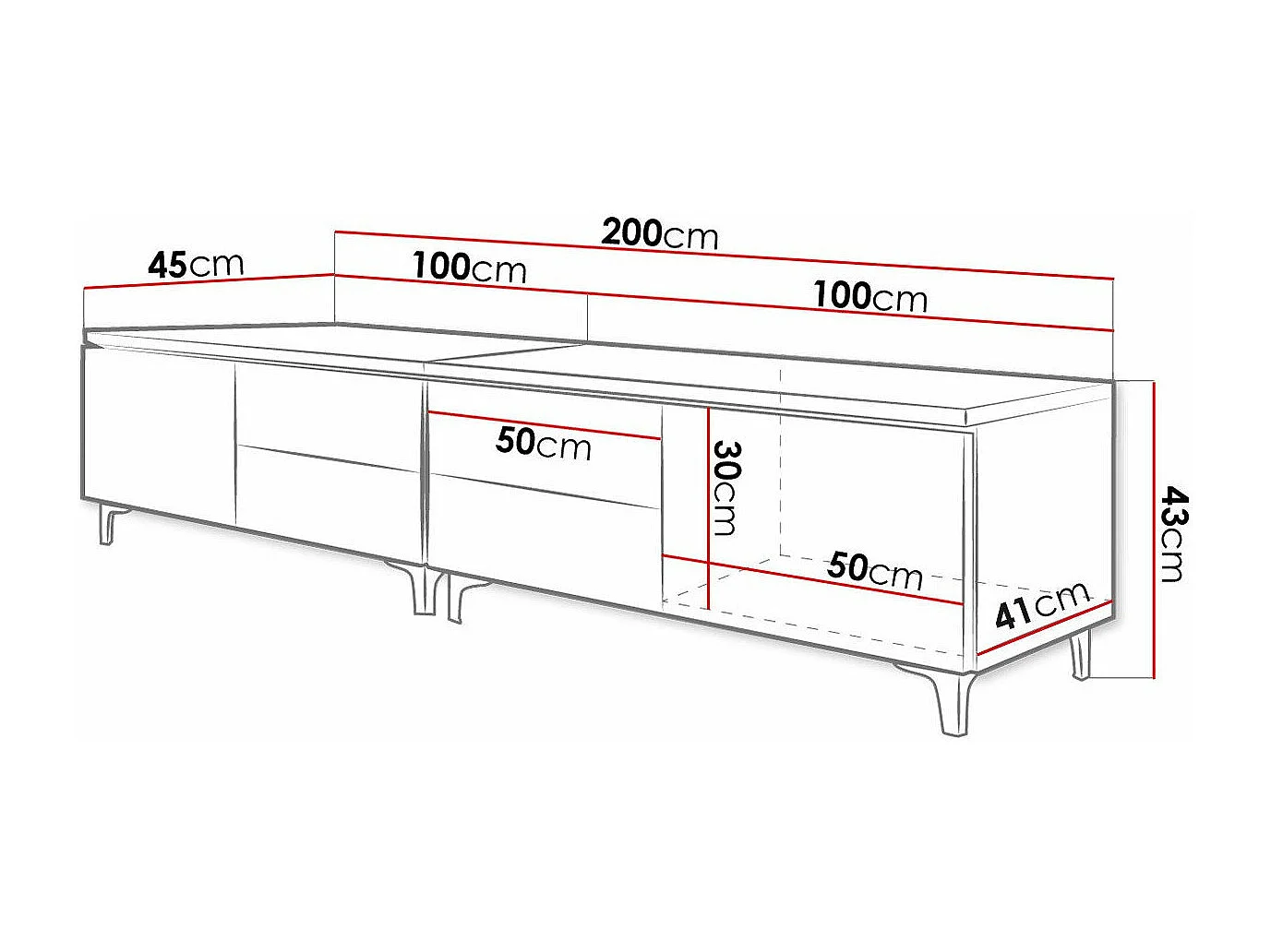 Mueble TV Nashville 128, Blanco|Gris brillante, Número de puertas: 2.00, 200x43x45cm