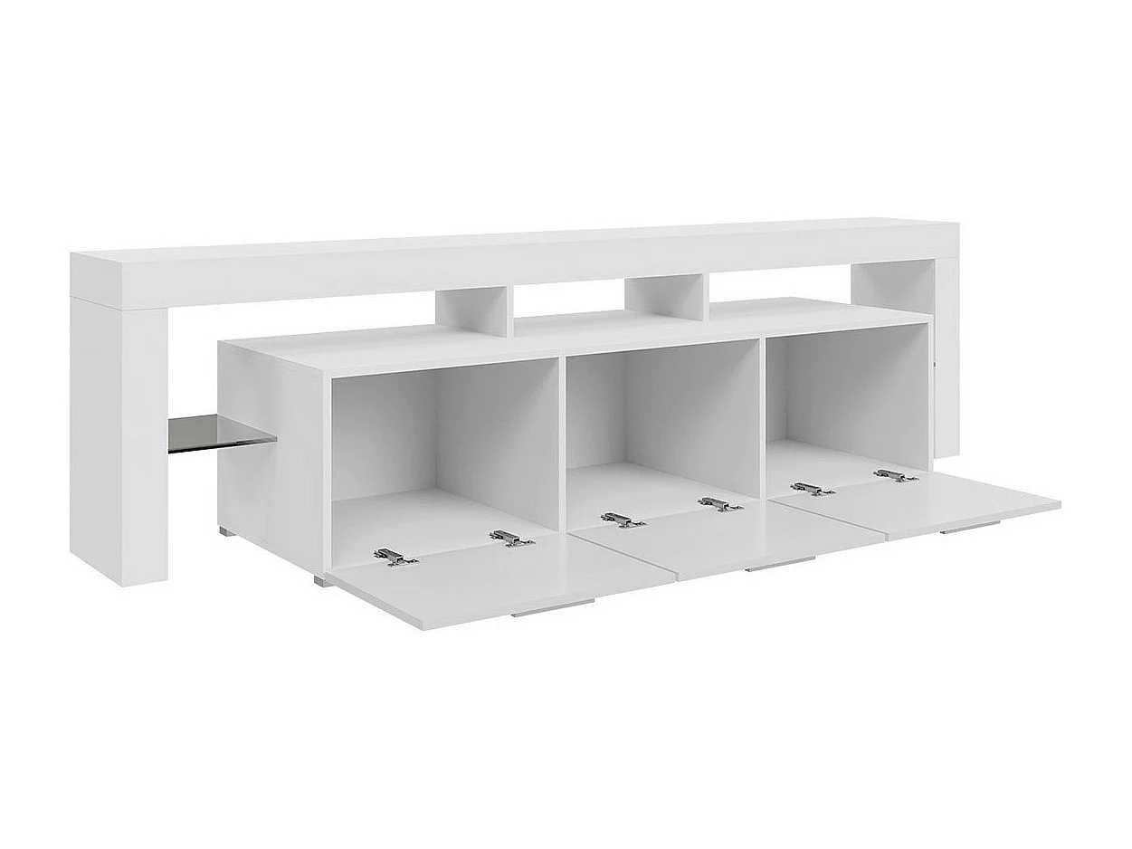 Meuble TV Nashville 103, Blanc brillant|Blanc, Le nombre de portes: 3, 200x55x45cm