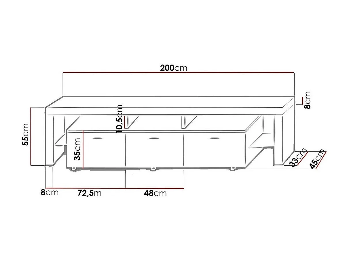 Meuble TV Nashville 103, Blanc|Blanc brillant, Le nombre de portes: 3, 200x55x45cm