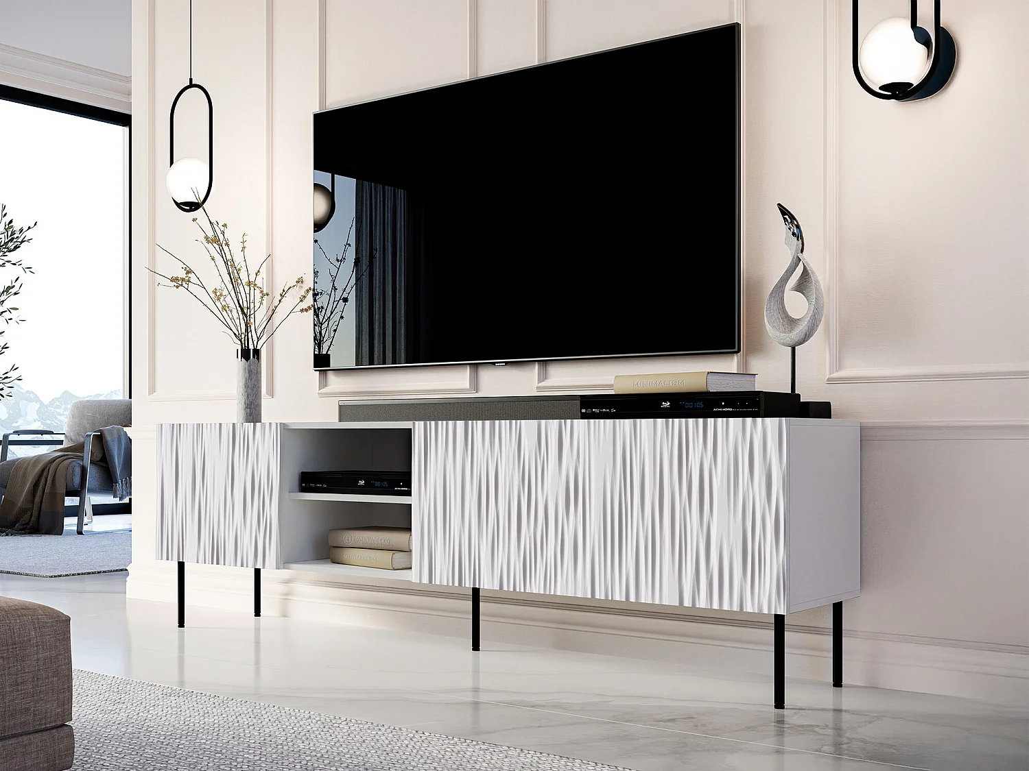 Mueble TV Charlotte K103, Negro|Blanco, Número de puertas: 4.00, 190x60x41cm