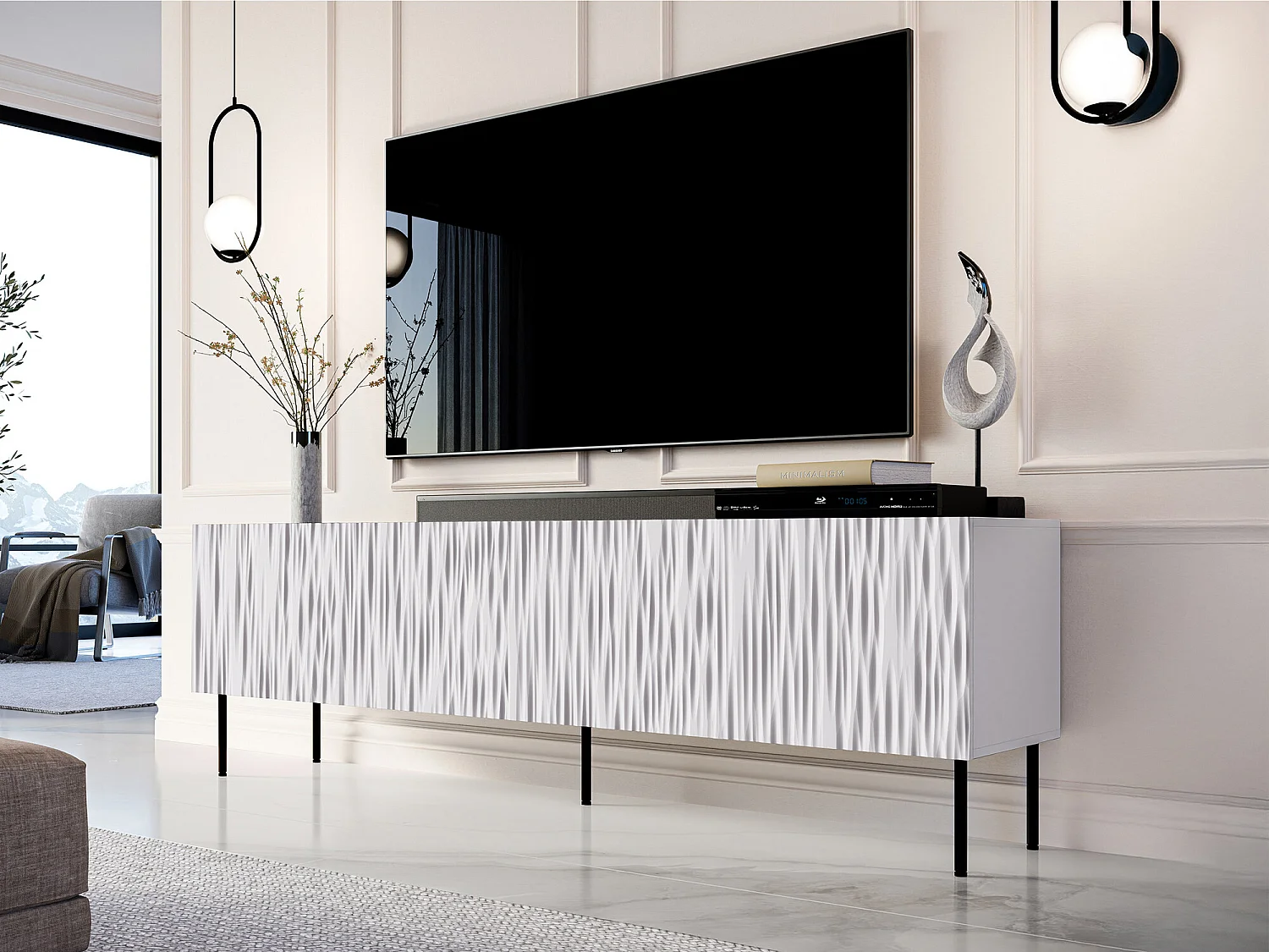 Mueble TV Charlotte K103, Negro|Blanco, Número de puertas: 4.00, 190x60x41cm