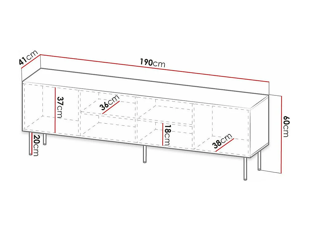 Mueble TV Charlotte K103, Negro|Blanco, Número de puertas: 4.00, 190x60x41cm