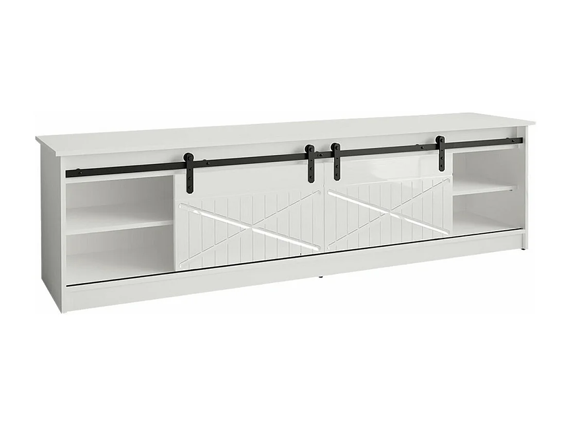 Meuble TV Charlotte 165, Blanc|Blanc brillant|Noir, Le nombre de portes: 2, 200x57x35cm