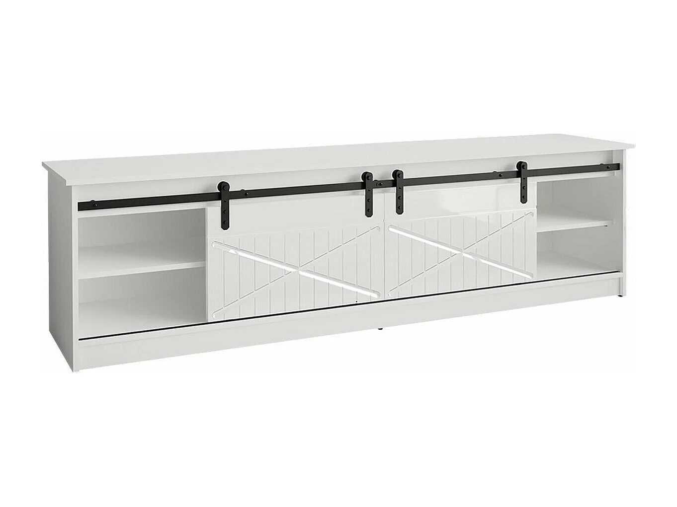 Meuble TV Charlotte 165, Blanc|Blanc brillant|Noir, Le nombre de portes: 2, 200x57x35cm