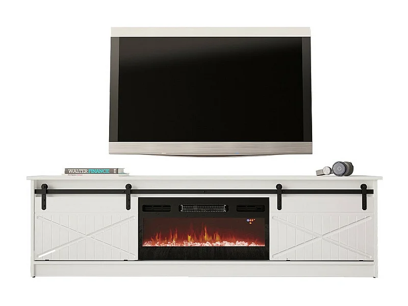 Mueble TV Charlotte 165, Blanco|Blanco brillante|Negro, Número de puertas: 2.00, 200x57cm