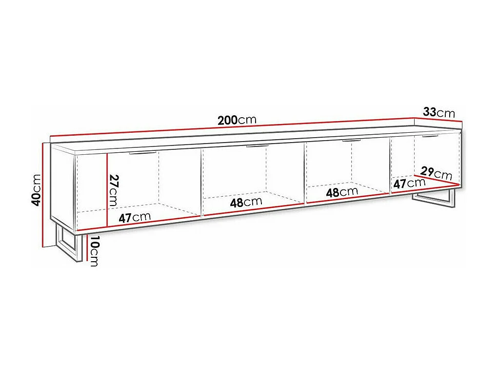 Mueble TV Sarasota A103, Grafito|Wotan roble, 200x40x33cm