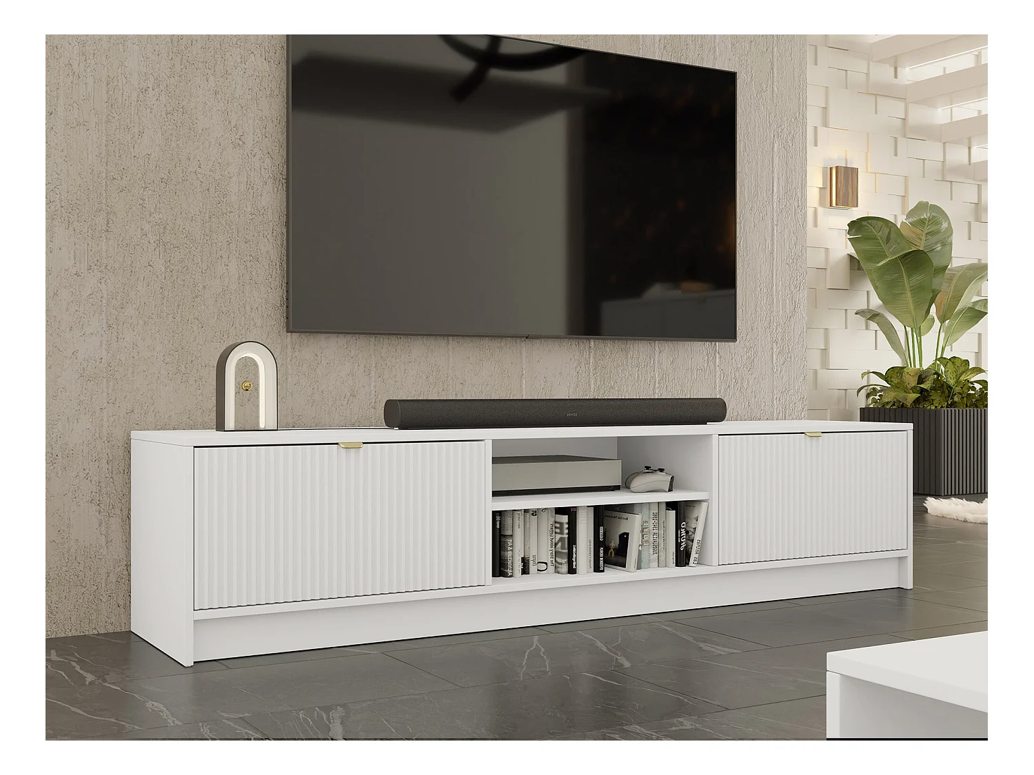 Meuble TV Comfivo Larmire 104, Blanc, 180x40x40cm