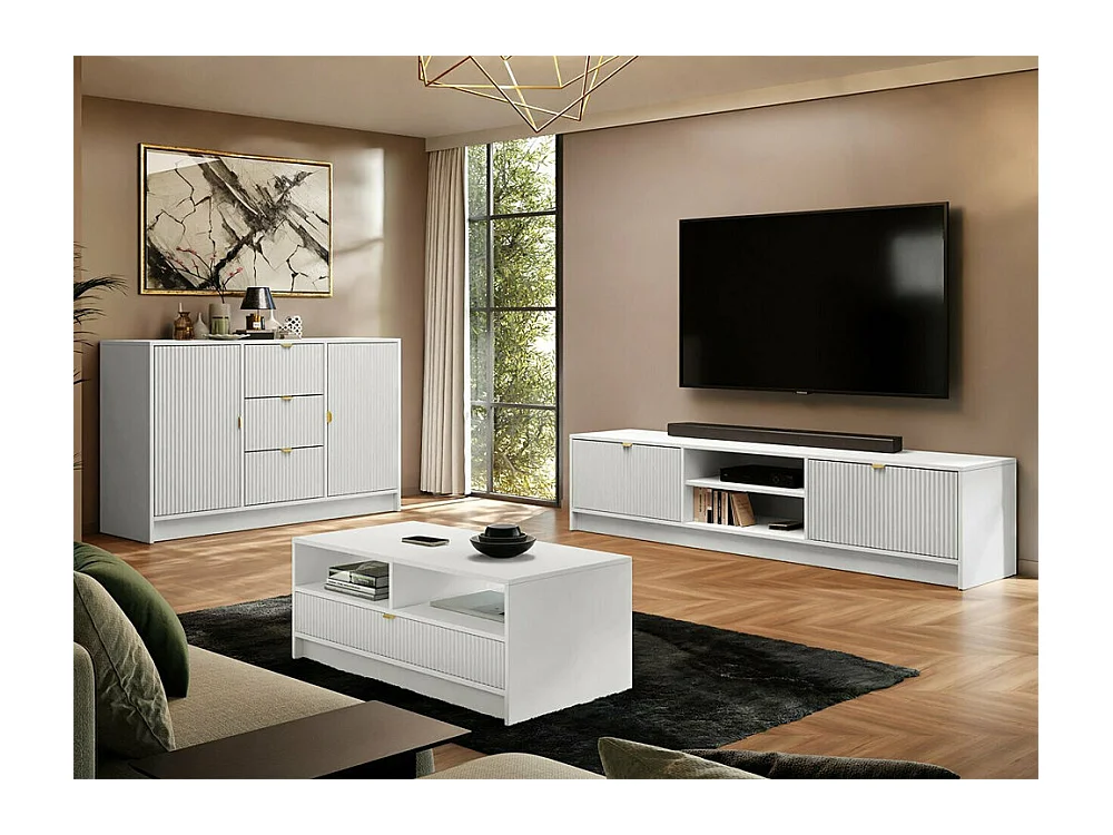 Meuble TV Comfivo Larmire 104, Blanc, 180x40x40cm