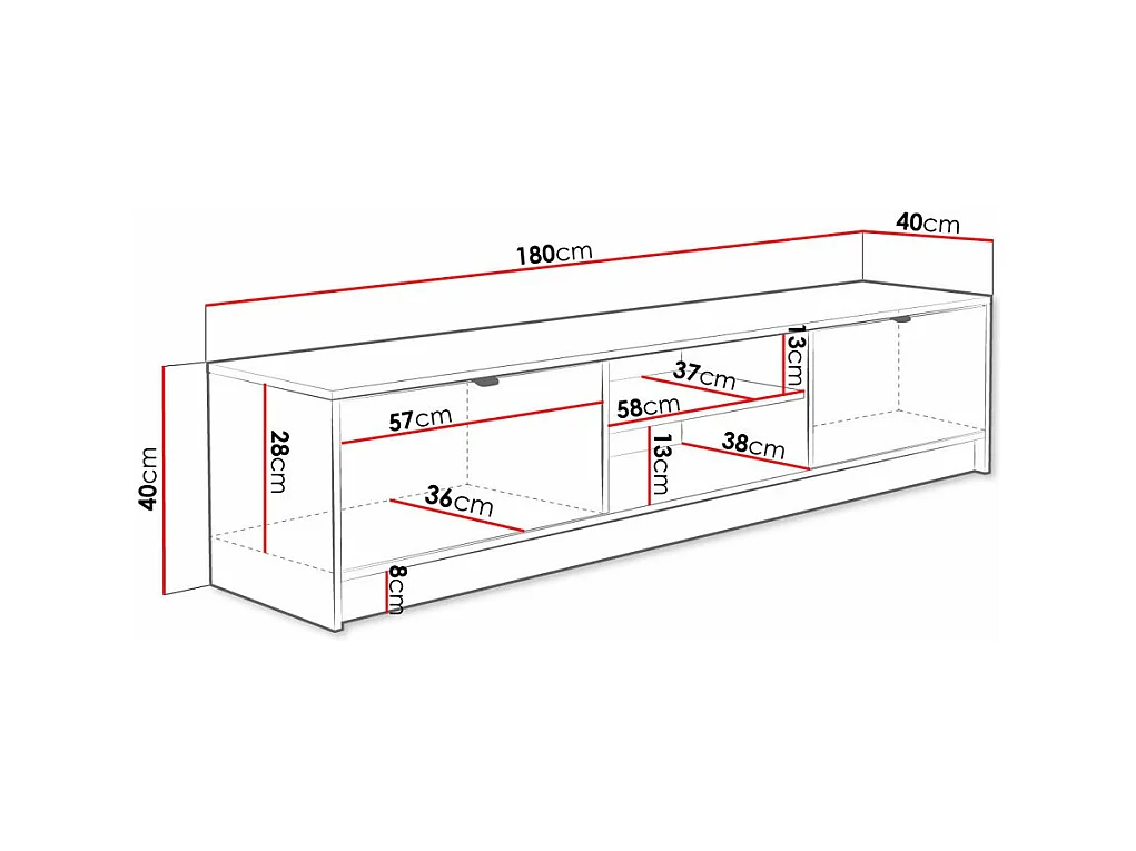 Meuble TV Comfivo Larmire 104, Blanc, 180x40x40cm