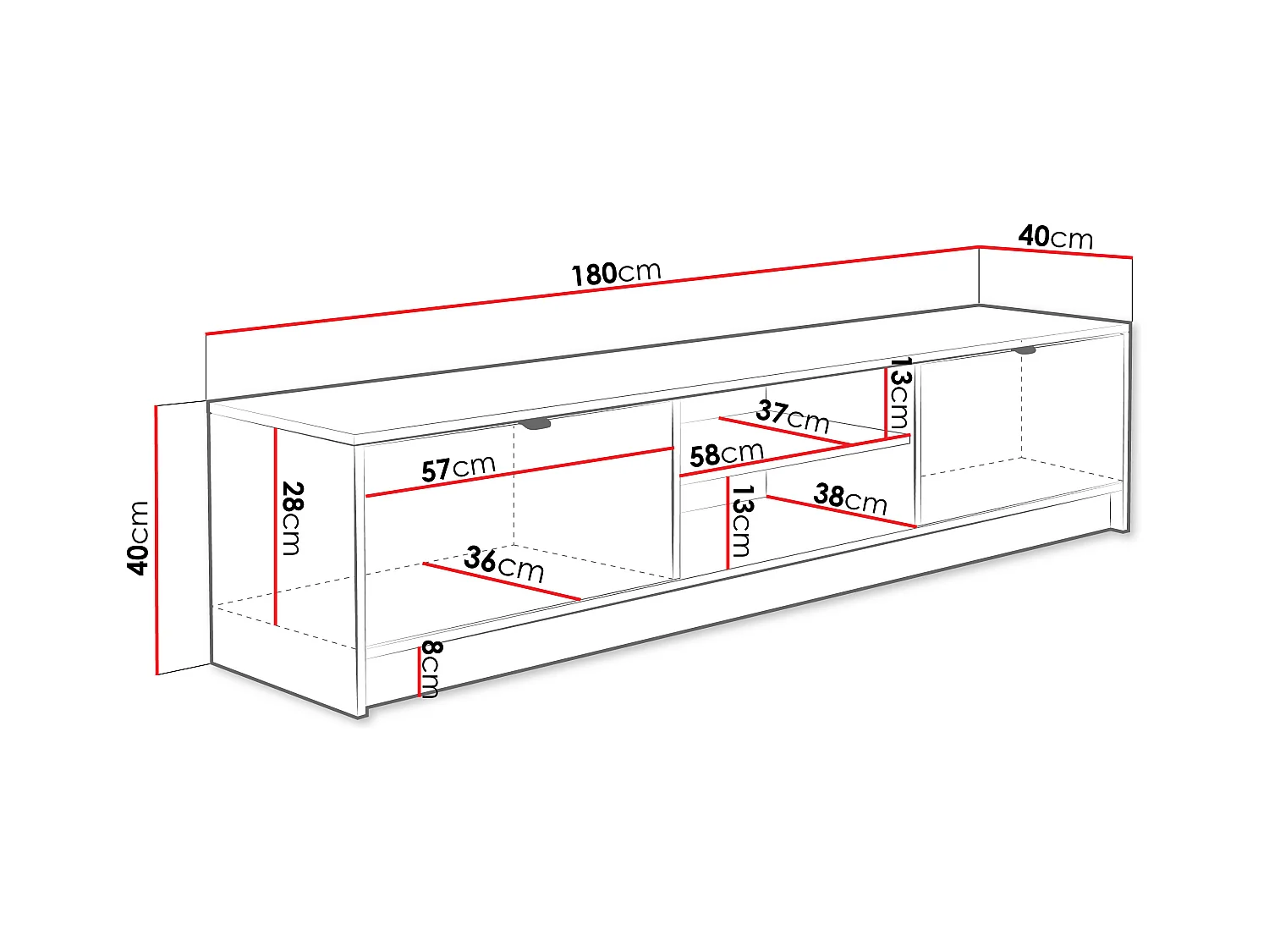 Meuble TV Comfivo Larmire 104, Blanc, 180x40x40cm