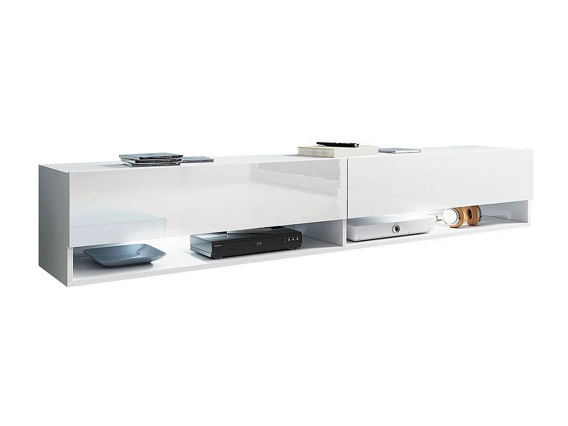 Meuble TV Sarasota 119, Blanc|Blanc brillant, Le nombre de portes: 2, 180x30x33cm