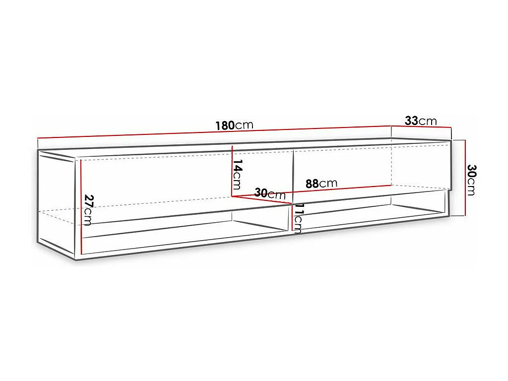 Meuble TV Sarasota 119, Blanc|Blanc brillant, Le nombre de portes: 2, 180x30x33cm