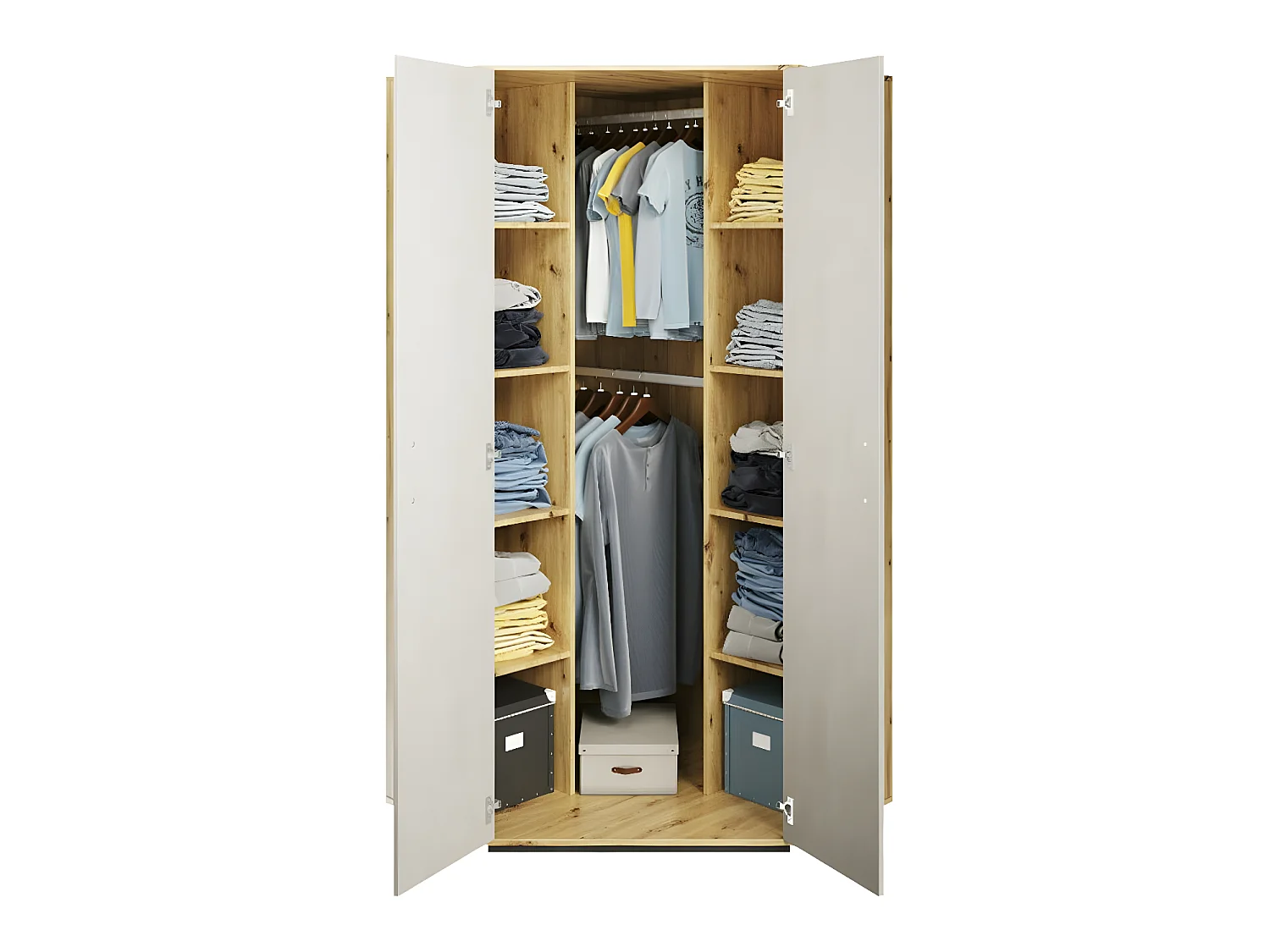 Armoire d'angle Orlveno 100, Chêne Artisan|Gris, 195x95x95cm, Nombre d'étagères: 8