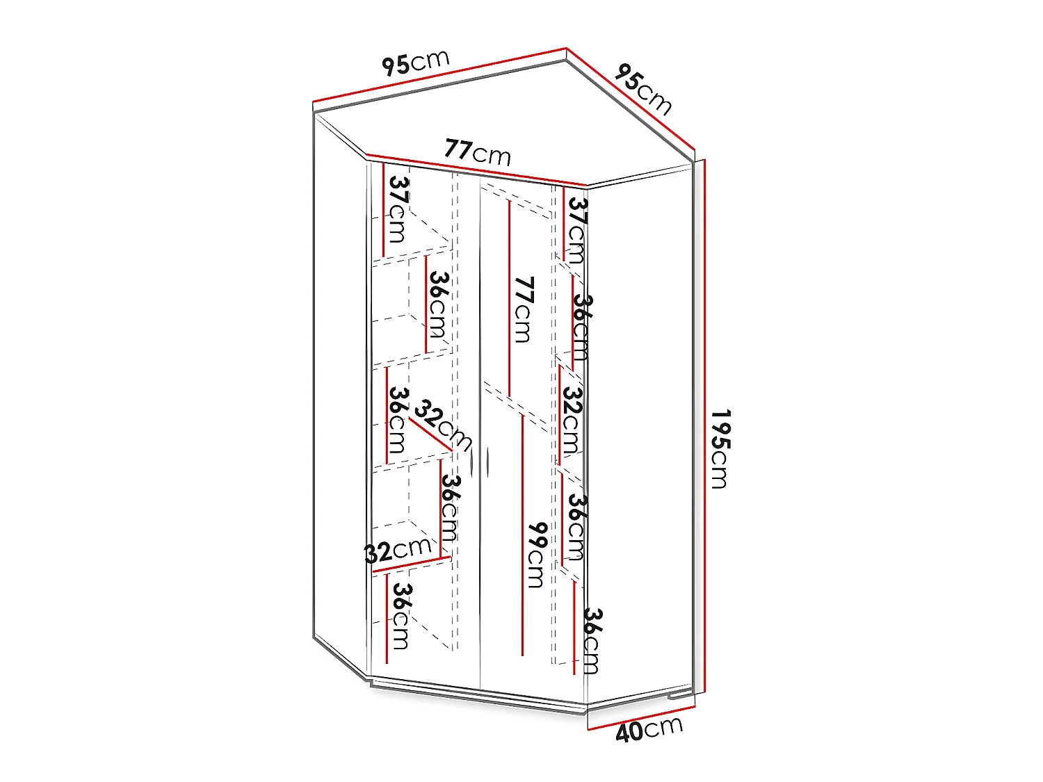 Armoire d'angle Orlveno 100, Chêne Artisan|Gris, 195x95x95cm, Nombre d'étagères: 8