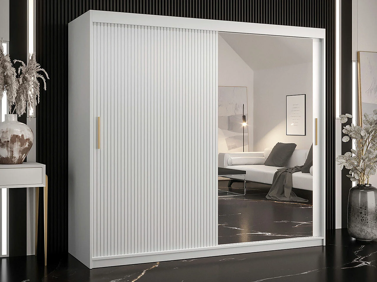 Armoire Hartford 403, Blanc, 200x200x62cm, Portes d'armoire: Coulissantes