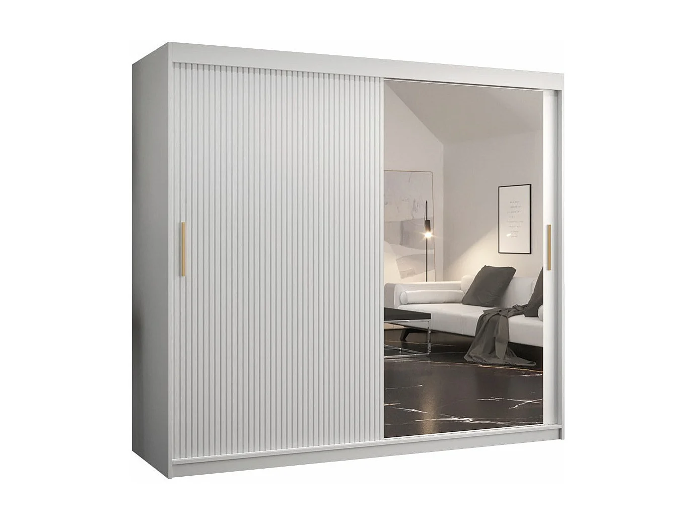 Armoire Hartford 403, Blanc, 200x200x62cm, Portes d'armoire: Coulissantes
