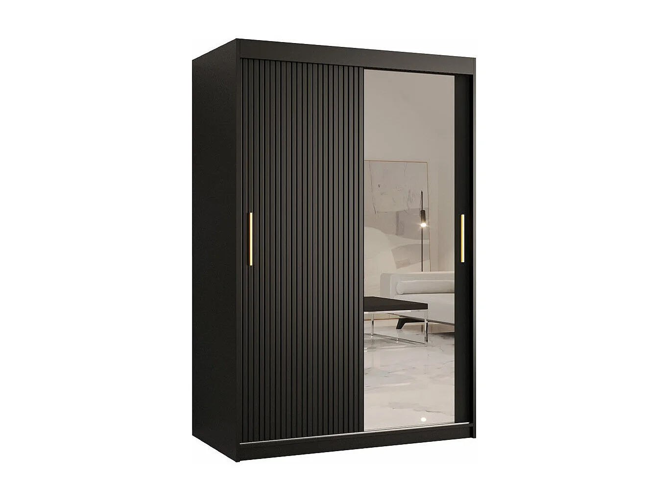 Armoire Hartford 401, Noir, 200x120x62cm, Portes d'armoire: Coulissantes