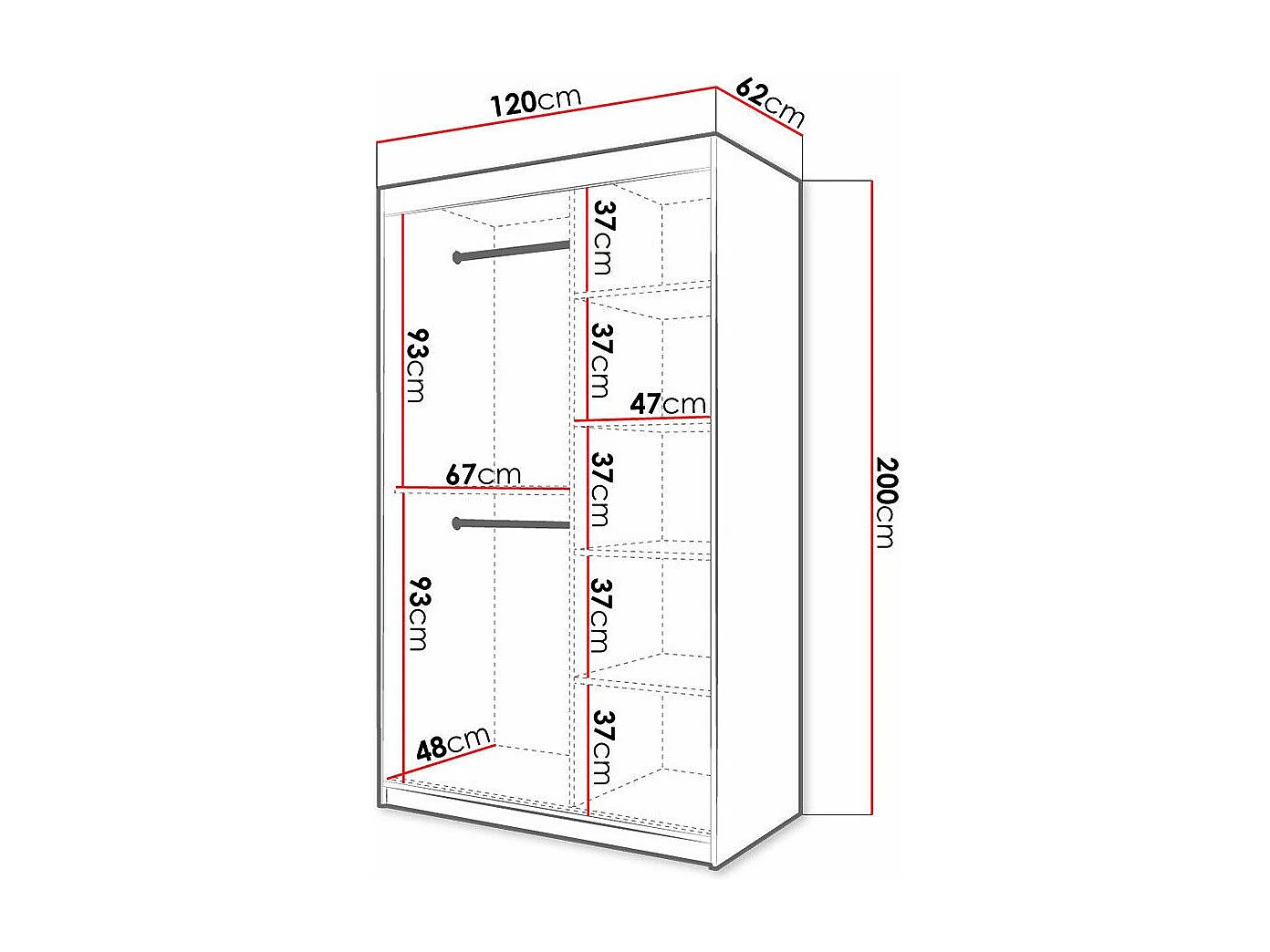 Armoire Hartford 401, Noir, 200x120x62cm, Portes d'armoire: Coulissantes