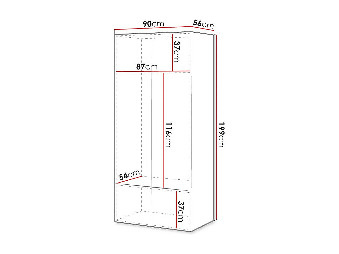 Armario Levmari 112, Blanco, 199x87x54cm, Puertas de armario: Con bisagras