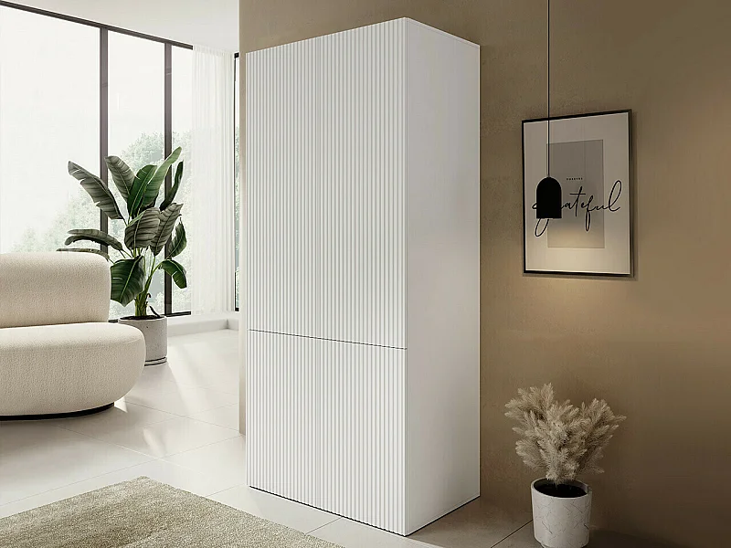 Armoire Levmari 112, Blanc, 199x87x54cm, Portes d'armoire: Avec des charnières