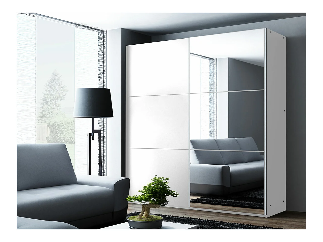 Armoire Honolulu 229, Blanc, 215x200x65cm, Portes d'armoire: Coulissantes
