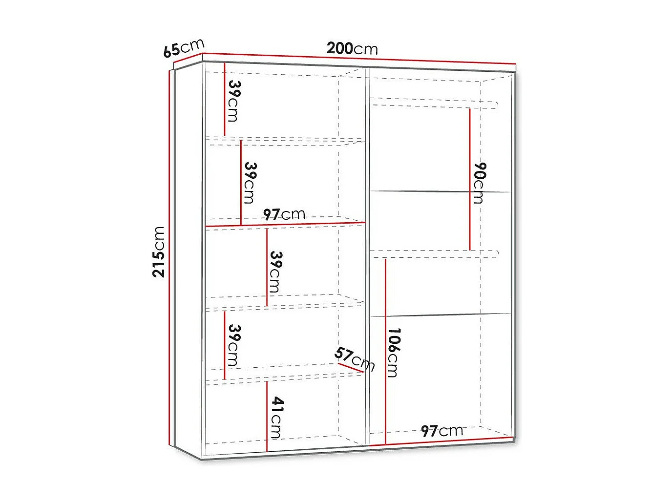 Armoire Honolulu 229, Blanc, 215x200x65cm, Portes d'armoire: Coulissantes