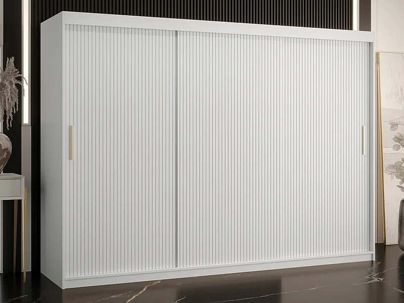 Armoire Anulio II, Blanc, 200x250x62cm, Portes d'armoire: Coulissantes