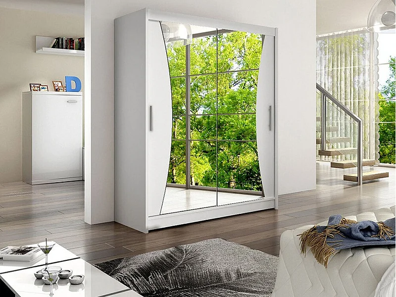 Armoire Closico 116, Blanc, 200x150x58cm, Portes d'armoire: Coulissantes