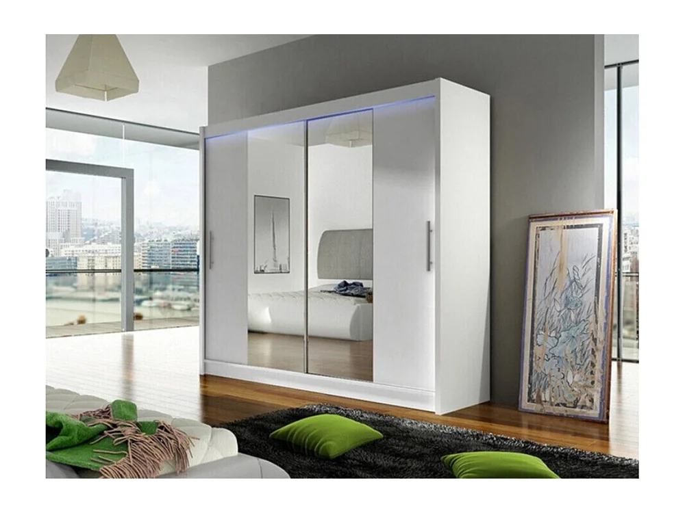 Armoire Closico 123, Blanc, 215x180x58cm, Portes d'armoire: Coulissantes
