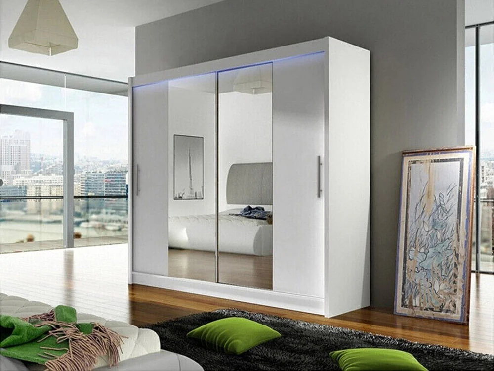 Armoire Closico 123, Blanc, 215x180x58cm, Portes d'armoire: Coulissantes