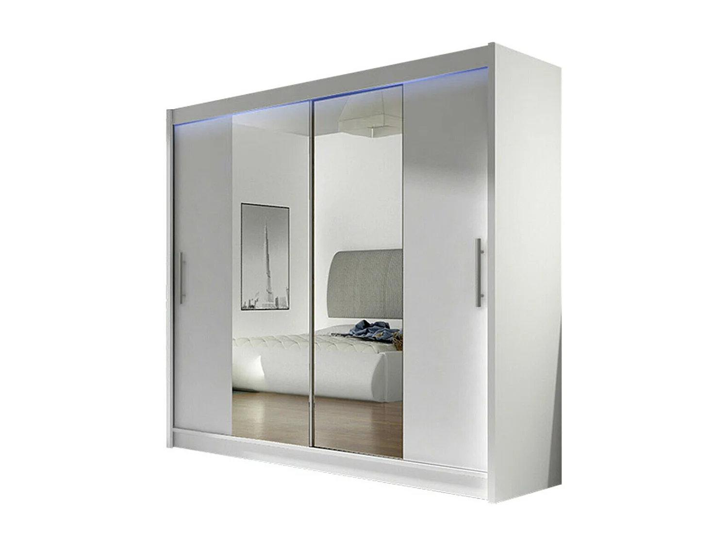 Armoire Closico 123, Blanc, 215x180x58cm, Portes d'armoire: Coulissantes