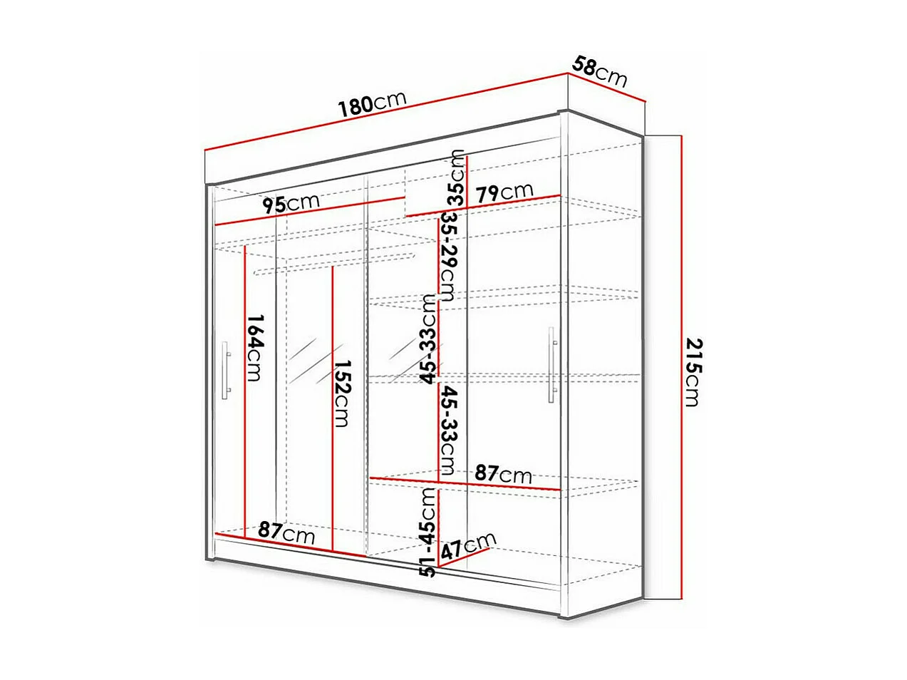 Armoire Closico 123, Blanc, 215x180x58cm, Portes d'armoire: Coulissantes