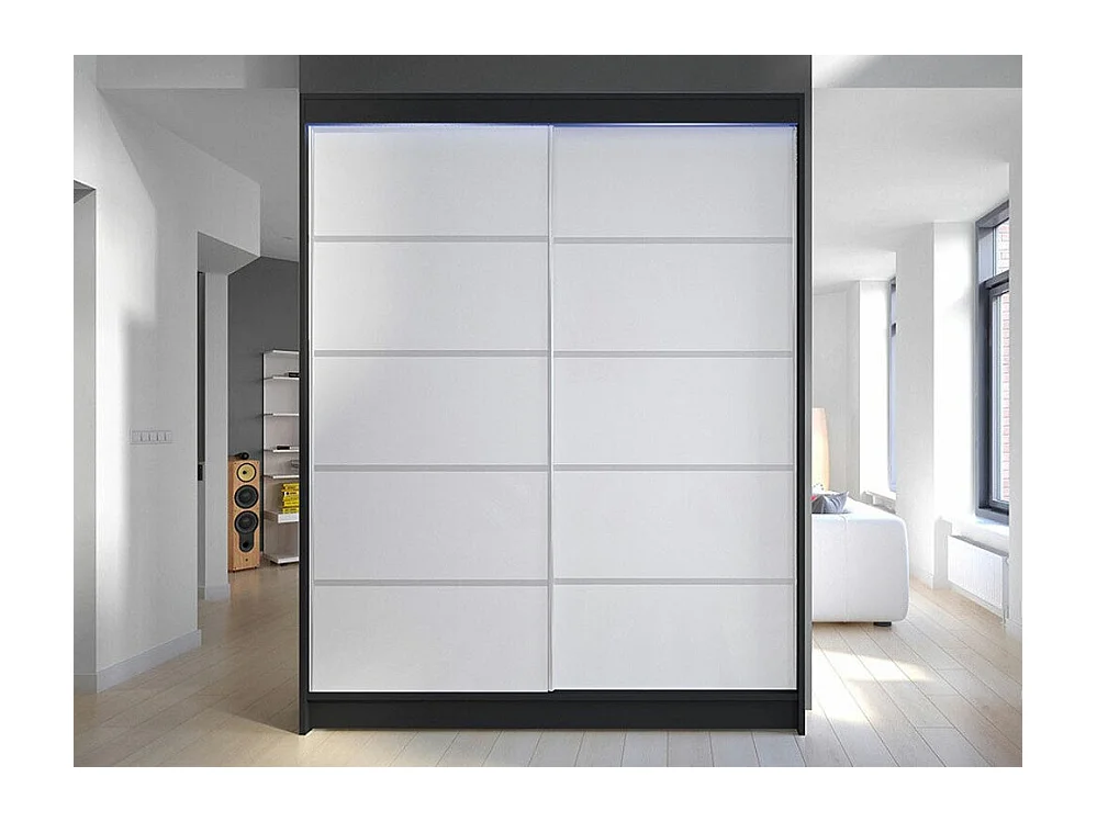 Armario Closico 145, Negro|Blanco, 200x150x58cm, Puertas de armario: Correderas