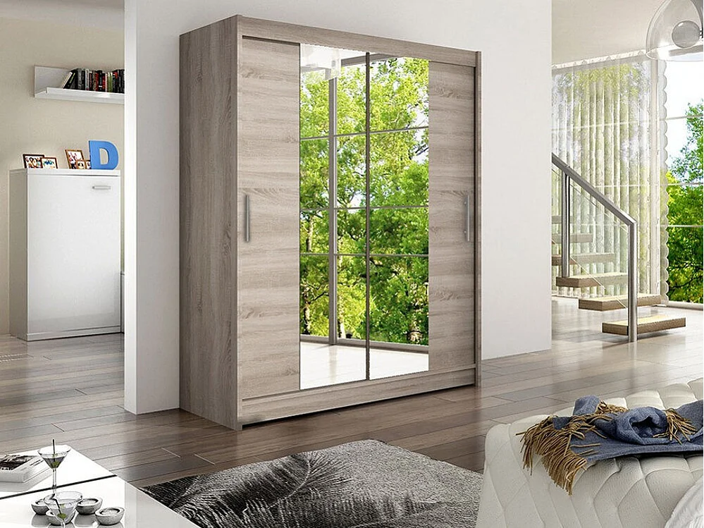 Armadio Closico 132, Tartufo quercia, 200x150x58cm, Porte armadi: Scorrevoli