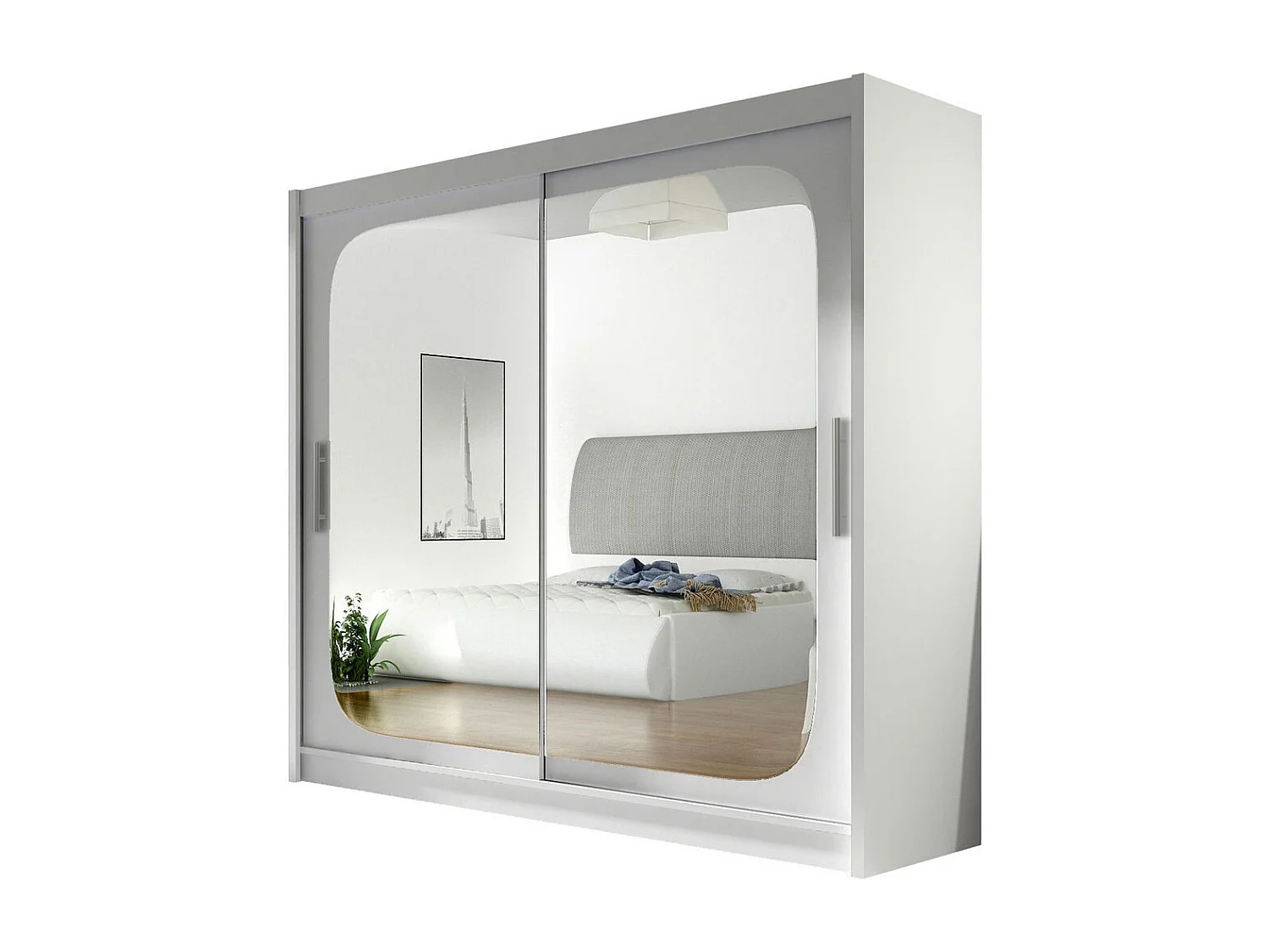 Armoire Closico 108, Blanc, 215x180x58cm, Portes d'armoire: Coulissantes