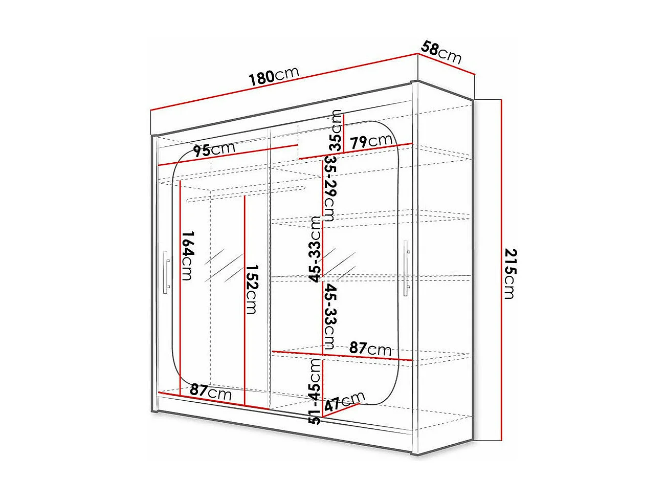 Armoire Closico 108, Blanc, 215x180x58cm, Portes d'armoire: Coulissantes